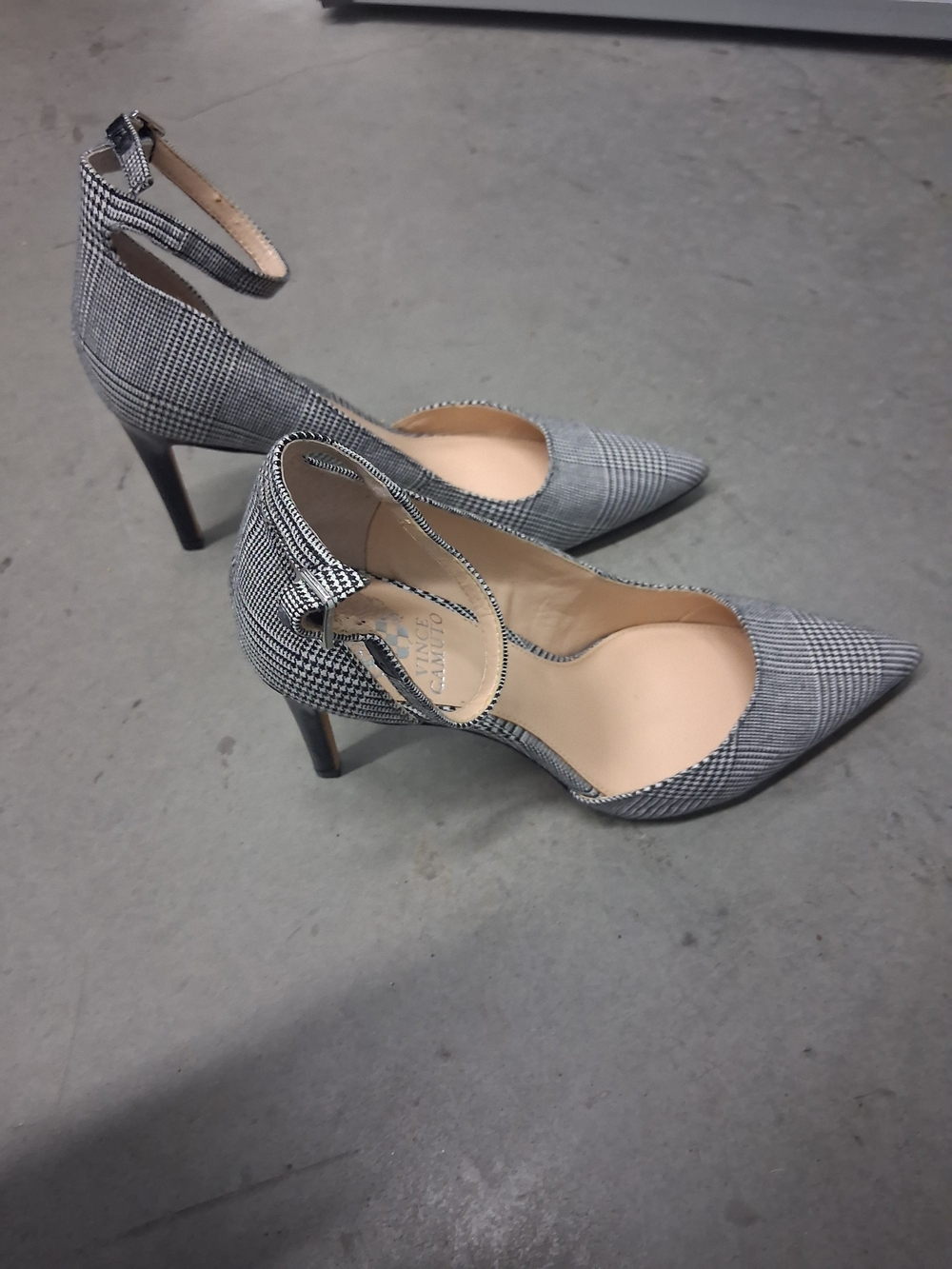 New Vince Checkered Ankle-Strap Women’s Pump in Black and White - Picture 2 of 8